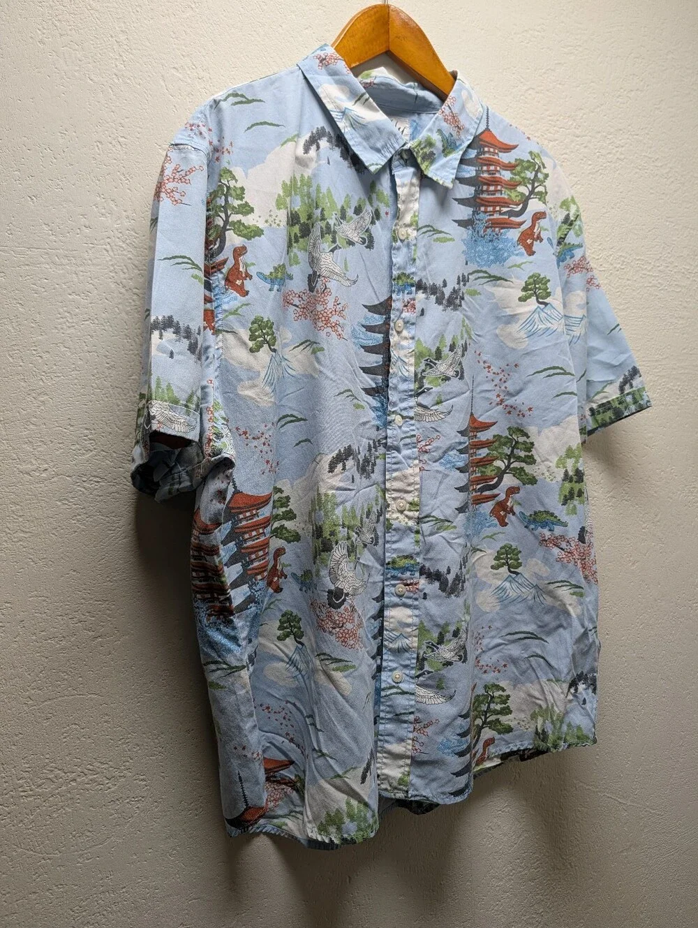 Firefly Lootwear Japanese Dinosaur Short Sleeve Button Down Shirt-Men's Size 2XL